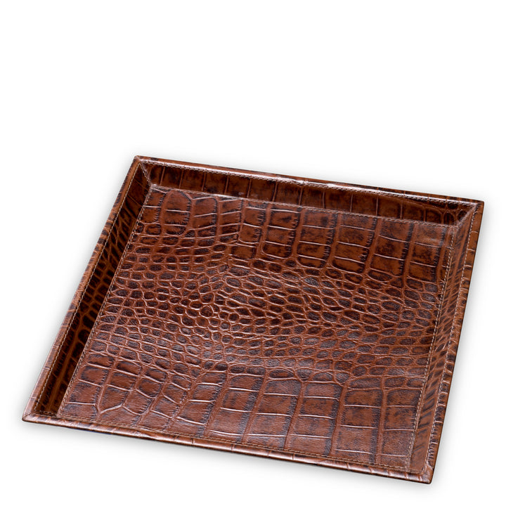 Desk Tray Scaleo Set Of 2 Croco Embossed Antique Brown Leather Accessories Eichholtz
