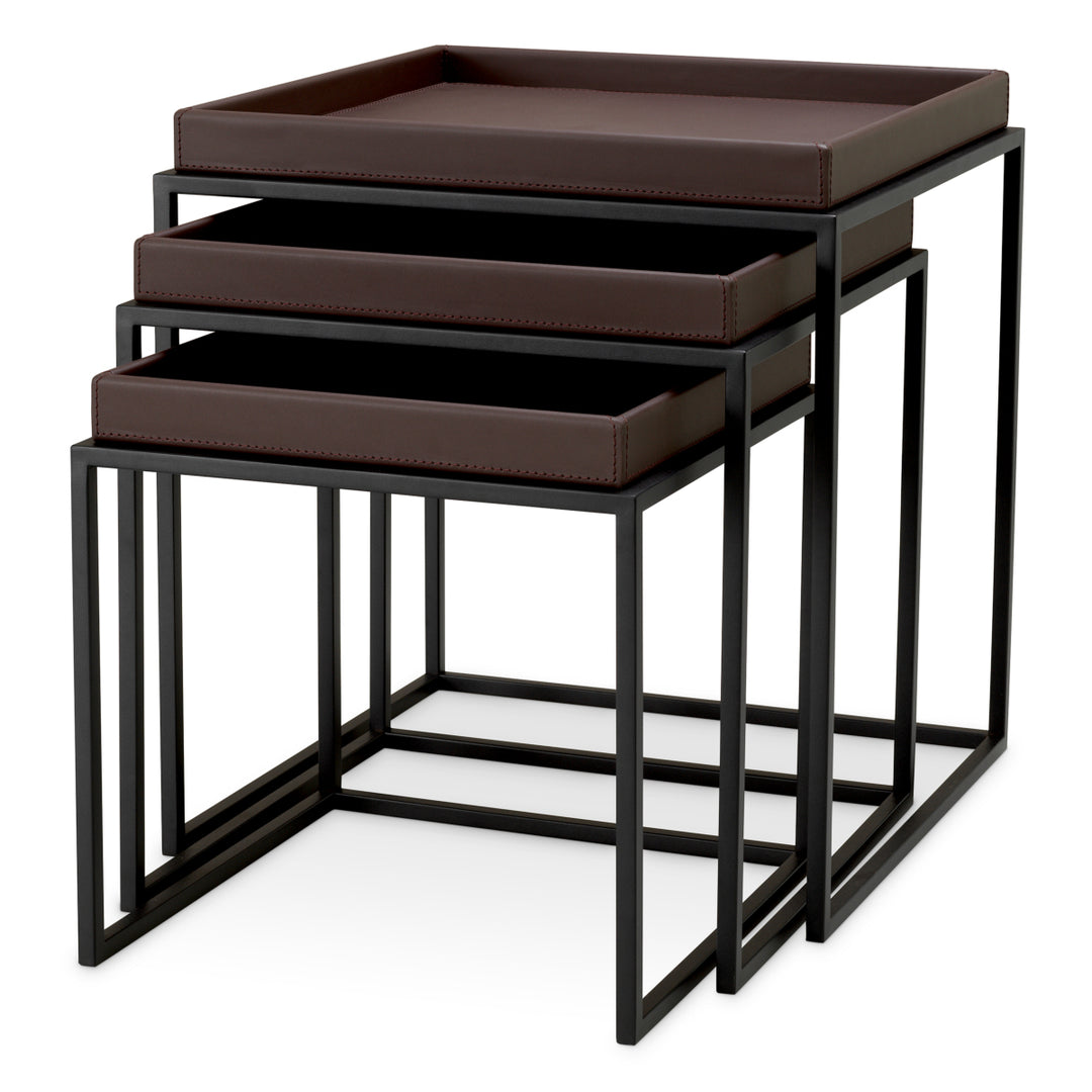 Side Table Léonard Set Of 3 Dark Brown Faux Leather New Collection - January 2026 Eichholtz