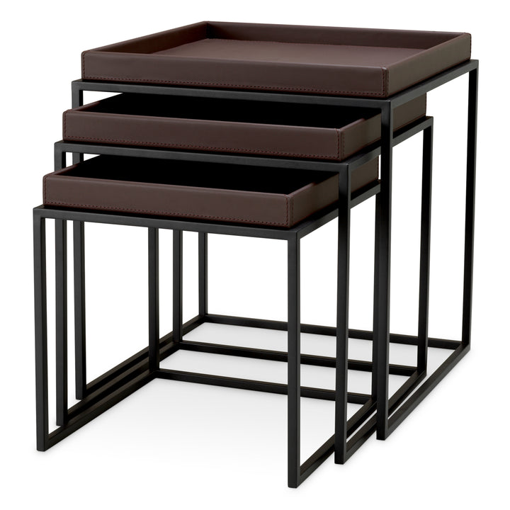 Side Table Léonard Set Of 3 Dark Brown Faux Leather New Collection - January 2026 Eichholtz
