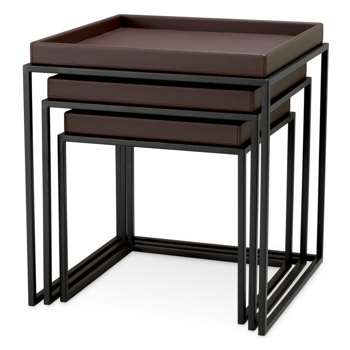 Side Table Léonard Set Of 3 Dark Brown Faux Leather New Collection - January 2026 Eichholtz