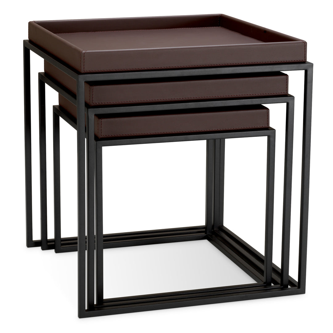 Side Table Léonard Set Of 3 Dark Brown Faux Leather New Collection - January 2026 Eichholtz