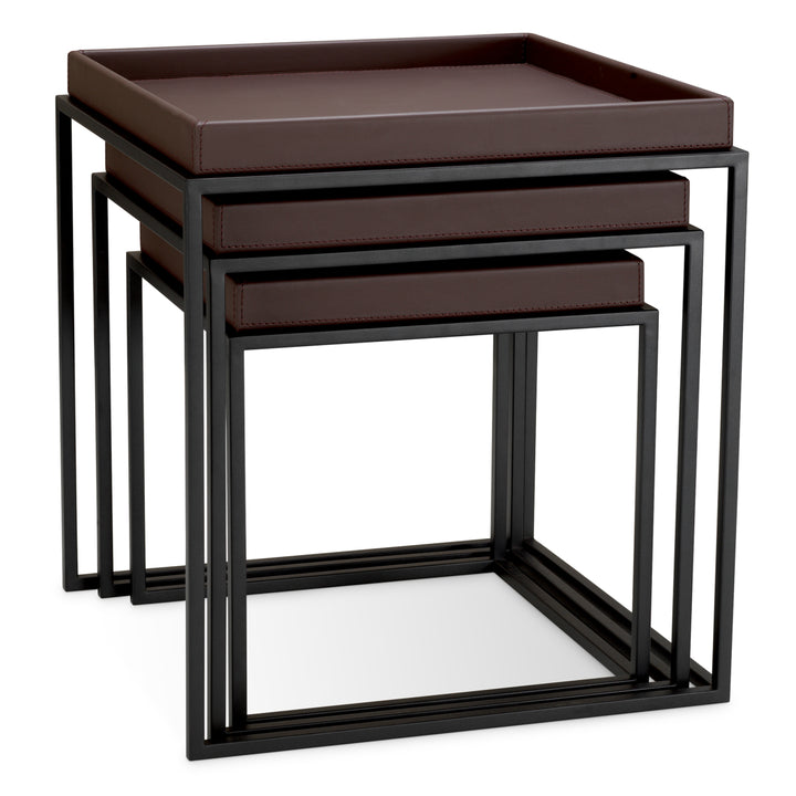 Side Table Léonard Set Of 3 Dark Brown Faux Leather New Collection - January 2026 Eichholtz