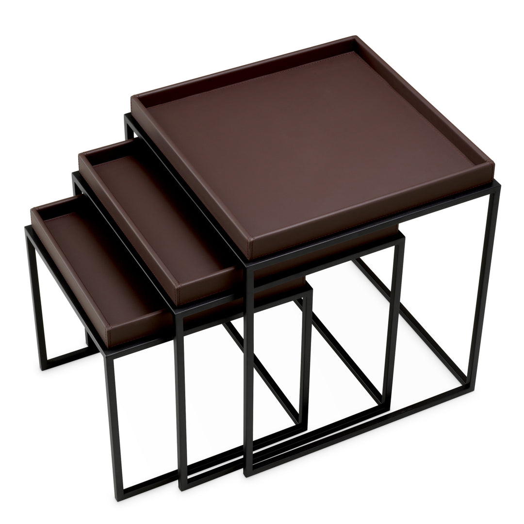 Side Table Léonard Set Of 3 Dark Brown Faux Leather New Collection - January 2026 Eichholtz