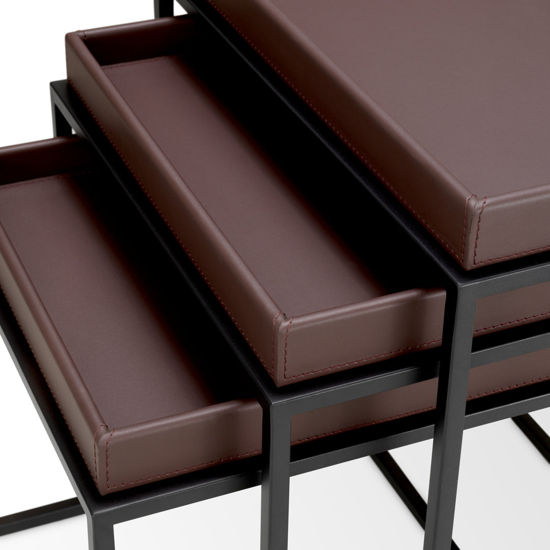 Side Table Léonard Set Of 3 Dark Brown Faux Leather New Collection - January 2026 Eichholtz
