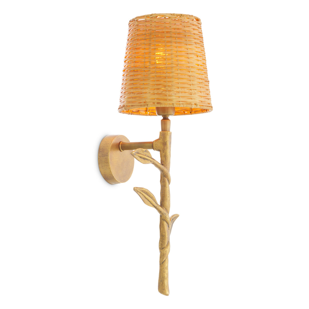 Wall Lamp Farini Vintage Brass Finish Rattan Shade - Image 1