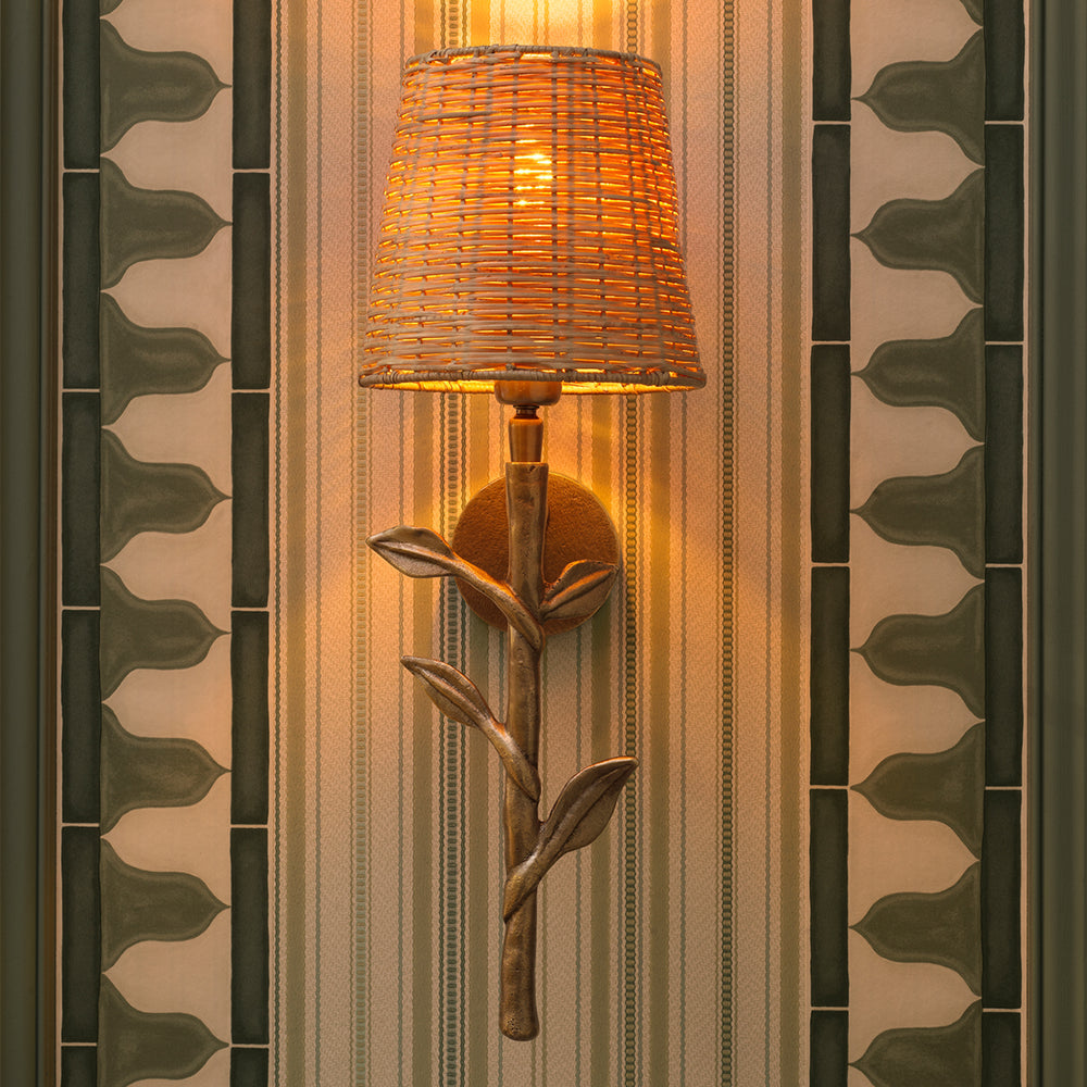 Wall Lamp Farini Vintage Brass Finish Rattan Shade - Image 2