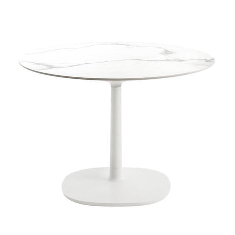 Multiplo Round Cafe Table with Square Base Tables Kartell White Stoneware Marble - Outdoor