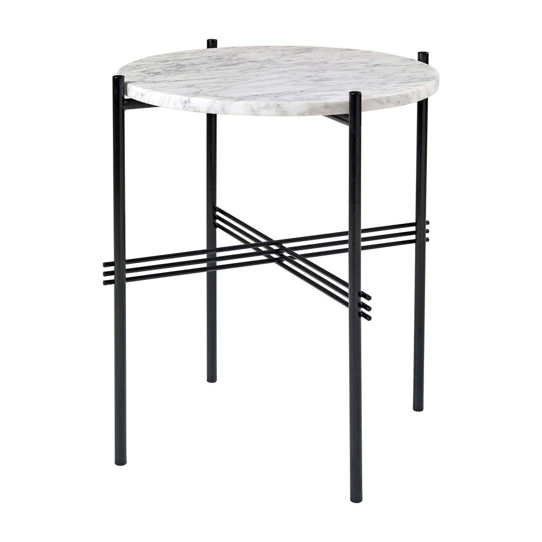 TS Round Side Table Accent Tables Gubi White Carrara Marble Black