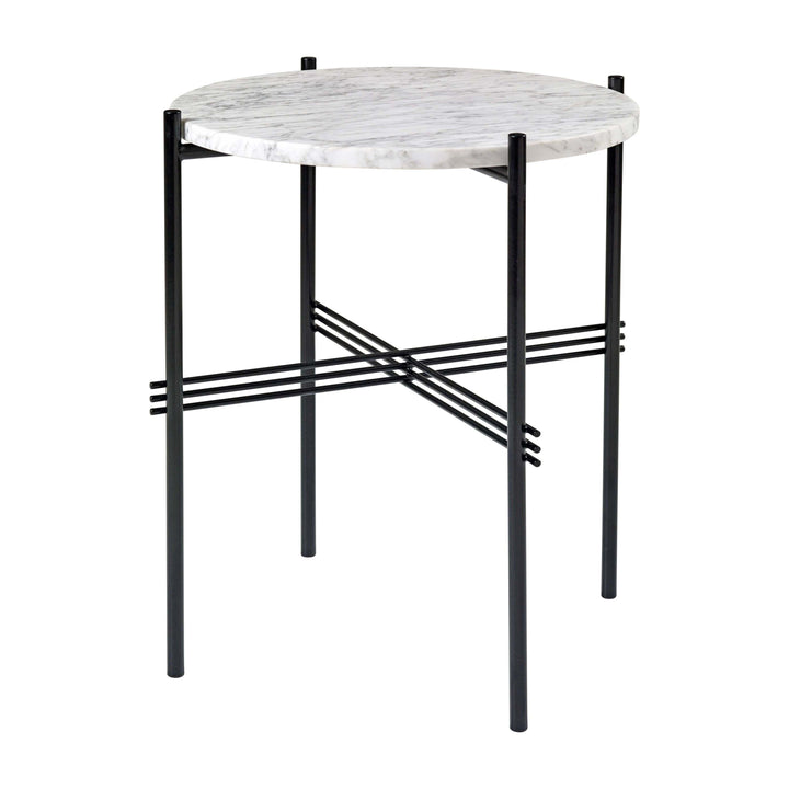 TS Round Side Table Accent Tables Gubi White Carrara Marble Black