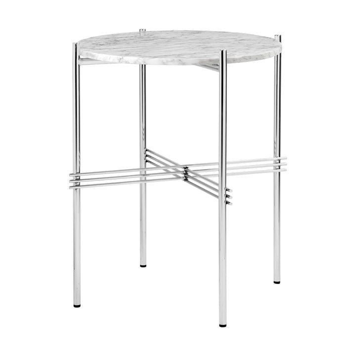 TS Round Side Table Accent Tables Gubi White Carrara Marble Polished Steel