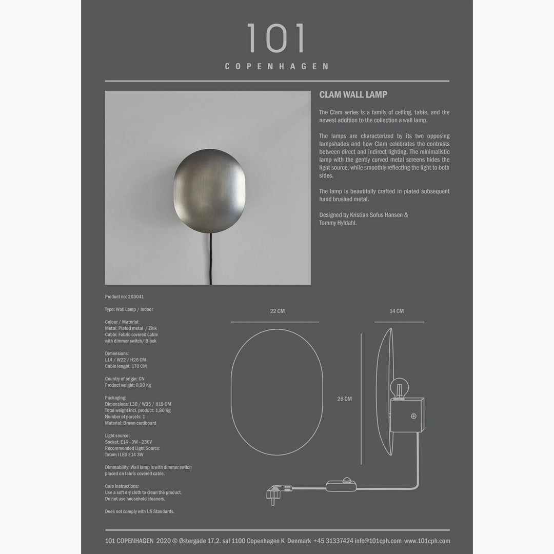 Clam Wall Lamp - Zinc Lamps 101 Copenhagen   