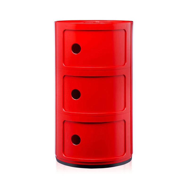 Componibili Round Storage Accent Tables Kartell Red Glossy 3 Elements: 12.6 in Dia x 23 in H