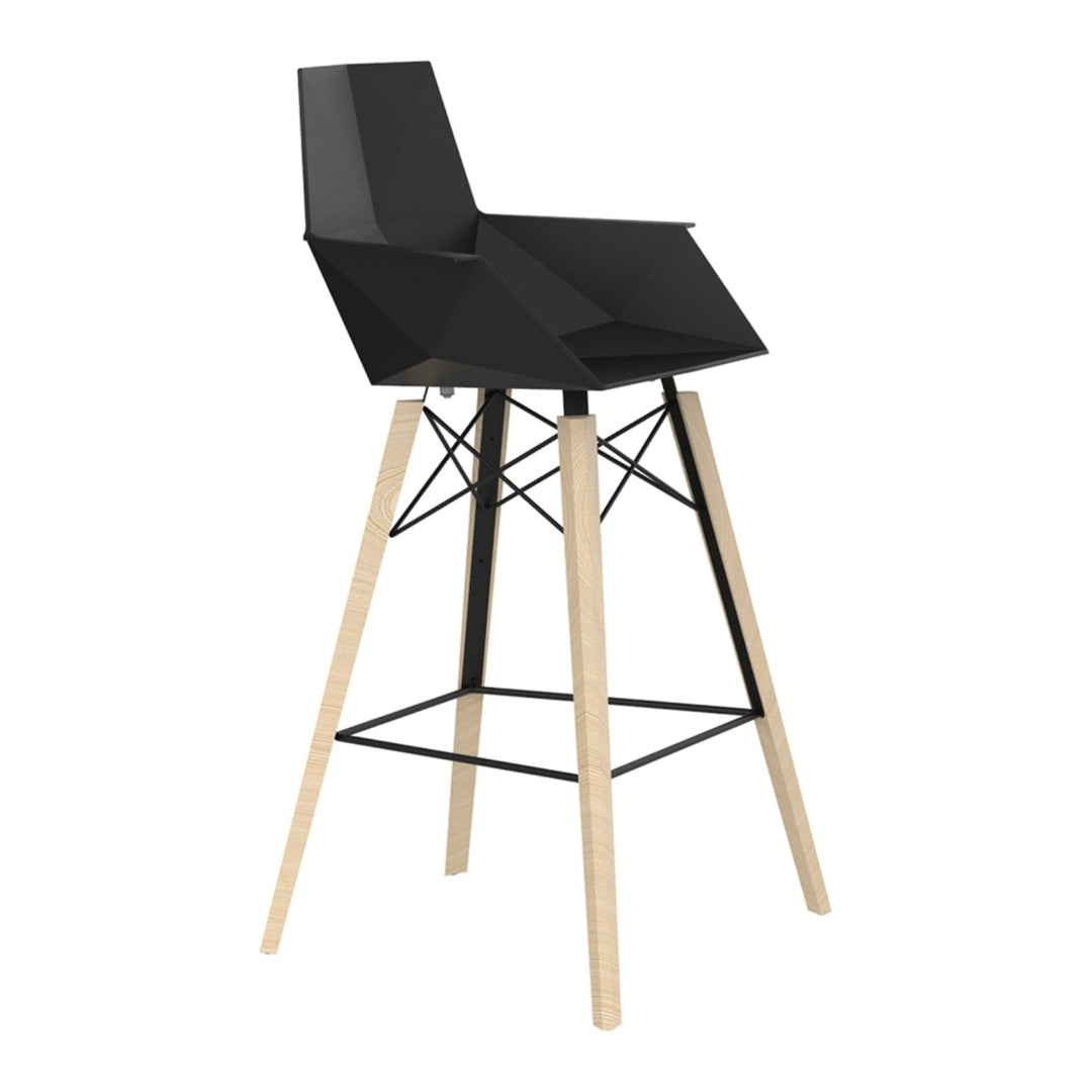 Faz Wood Stool with Arms (Set of 4) Outdoor Vondom Black Wood 1 Bar: 28.25 in height