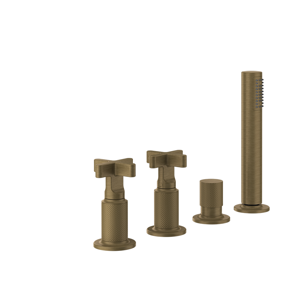 Inciso Tub Faucet Handles With Handshower - 58143 Bathroom Accessories GESSI Antique Brass