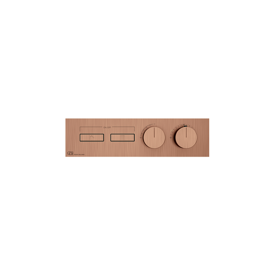 HI-FI Thermostatic Trim For Two Simultaneous Functions With Push Button On/Off Controls Showers GESSI Copper Brushed PVD