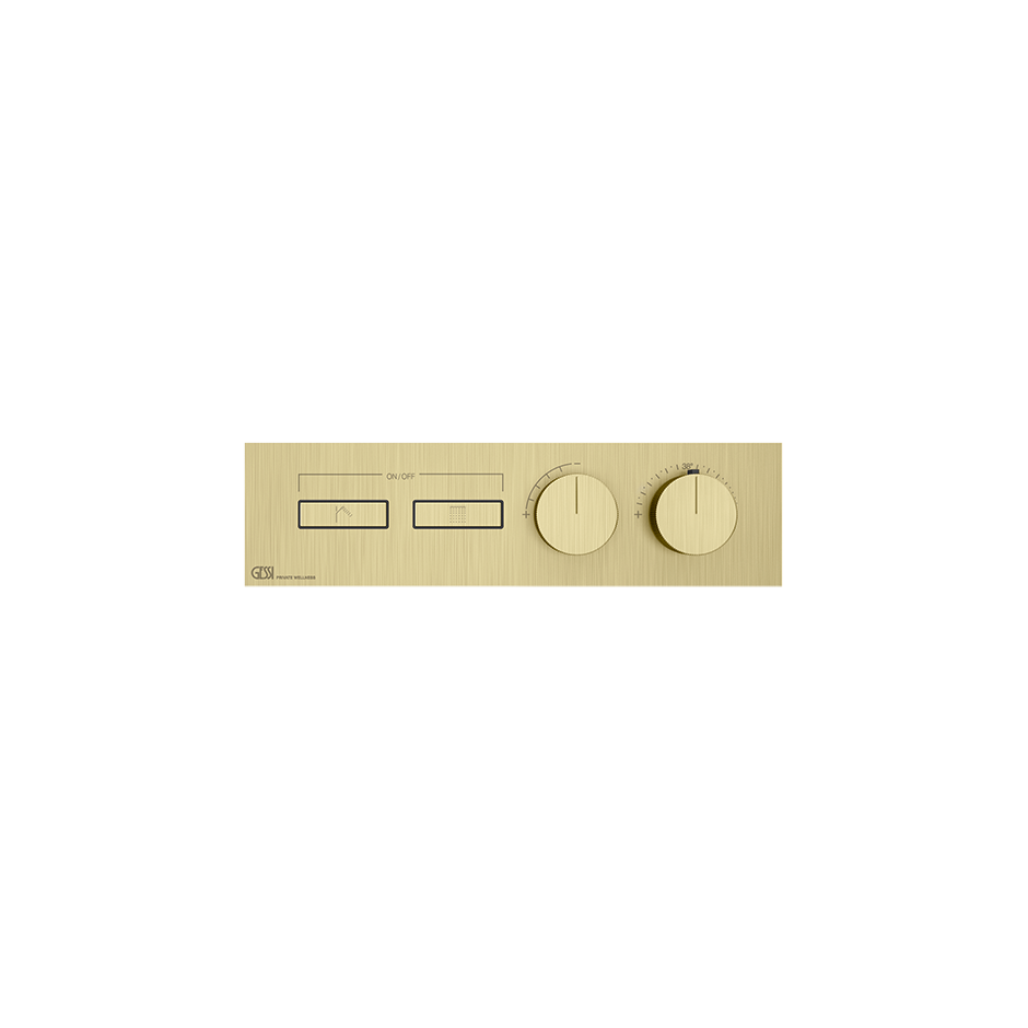 HI-FI Thermostatic Trim For Two Simultaneous Functions With Push Button On/Off Controls Showers GESSI Brass Brushed PVD