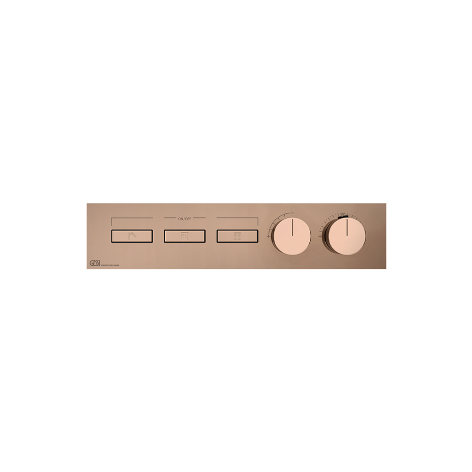 HI-FI Thermostatic Mixer For Three Simultaneous Functions With Push Button On/Off Controls Showers GESSI Copper PVD