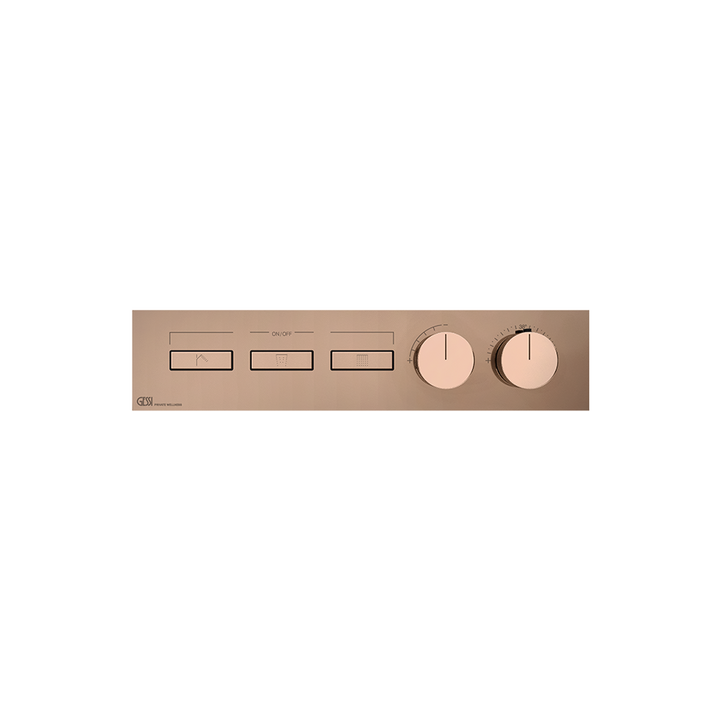 HI-FI Thermostatic Mixer For Three Simultaneous Functions With Push Button On/Off Controls Showers GESSI Copper PVD
