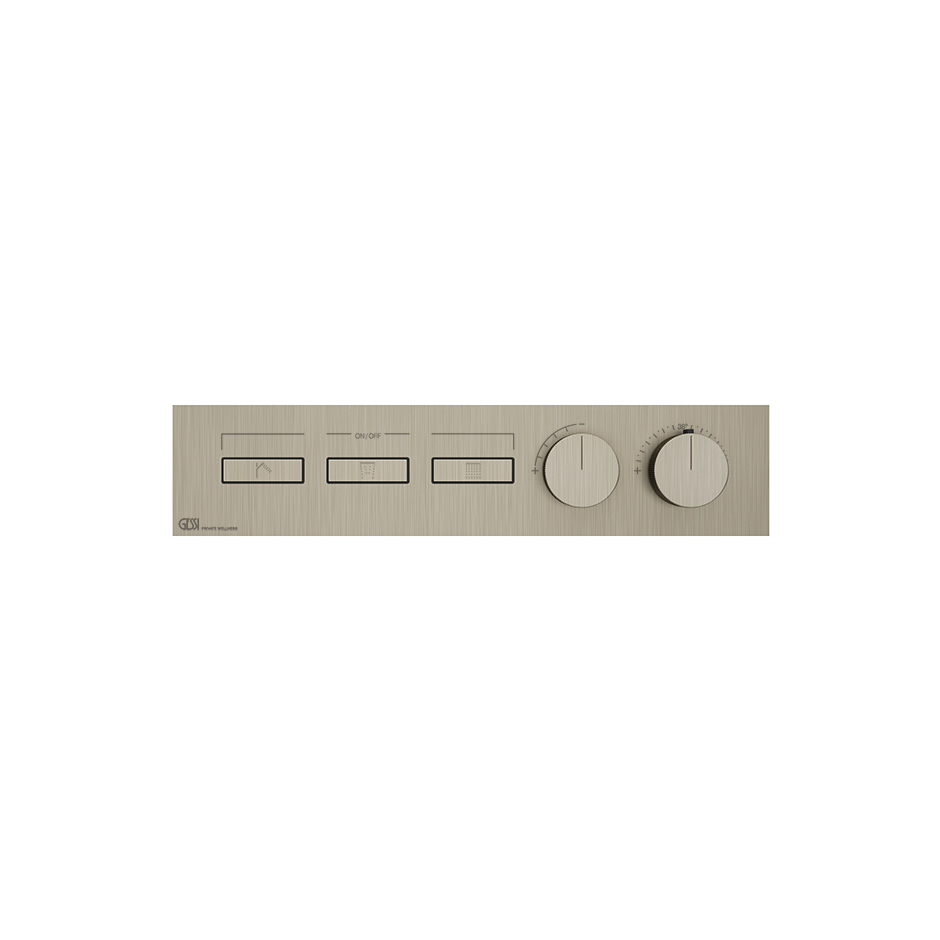 HI-FI Thermostatic Mixer For Three Simultaneous Functions With Push Button On/Off Controls Showers GESSI Finox Brushed Nickel