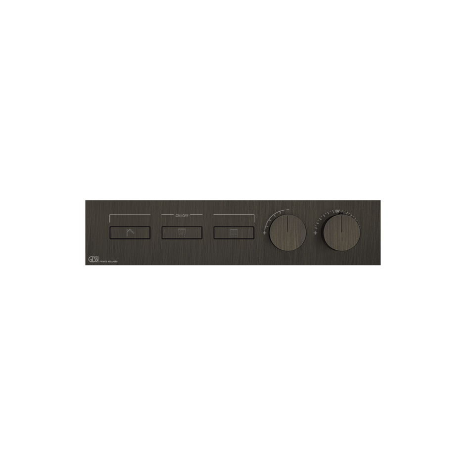 HI-FI Thermostatic Mixer For Three Simultaneous Functions With Push Button On/Off Controls Showers GESSI Aged Bronze
