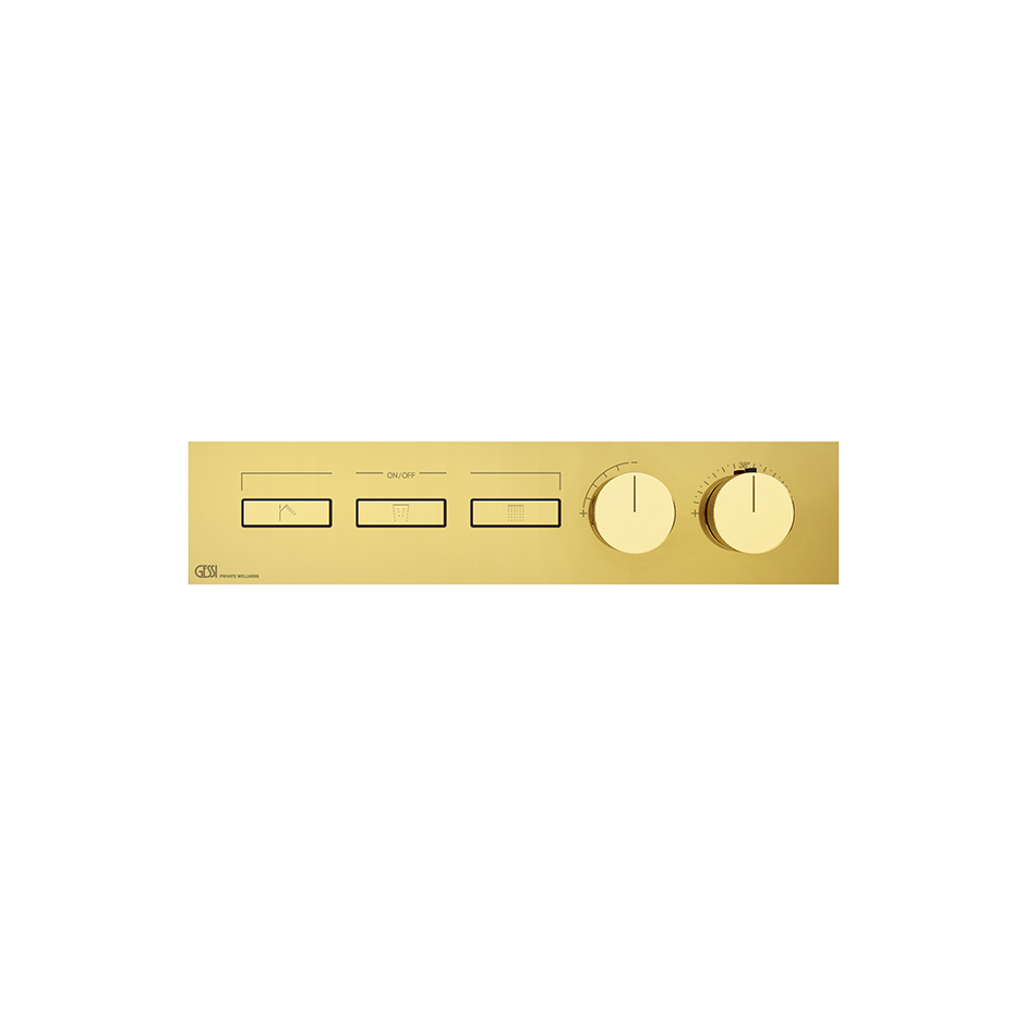 HI-FI Thermostatic Mixer For Three Simultaneous Functions With Push Button On/Off Controls Showers GESSI Gold PVD
