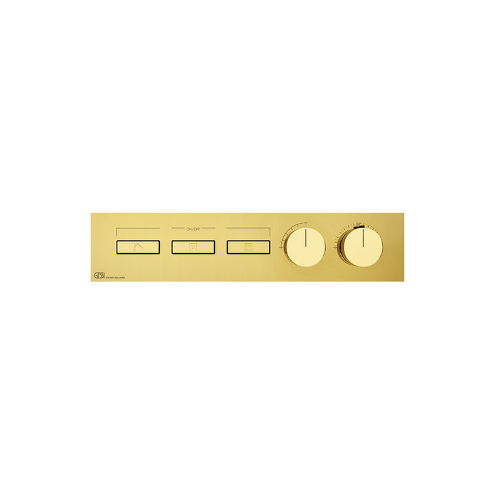 HI-FI Thermostatic Mixer For Three Simultaneous Functions With Push Button On/Off Controls Showers GESSI Gold PVD