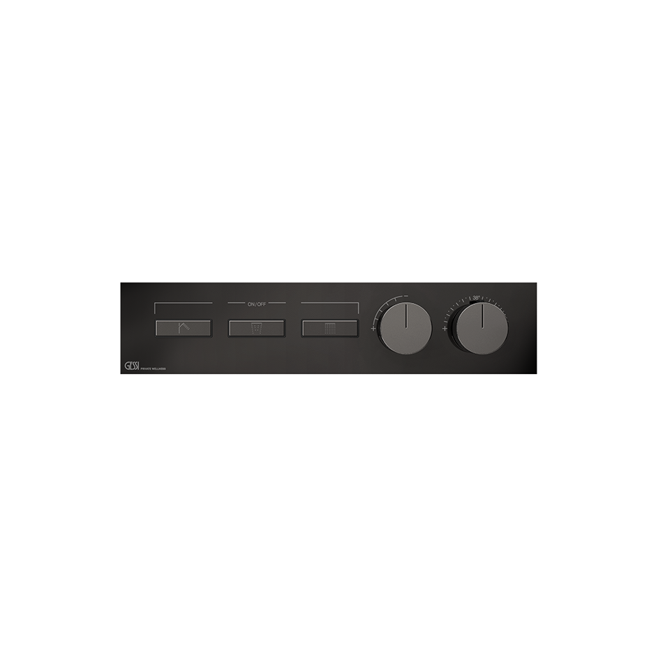 HI-FI Thermostatic Mixer For Three Simultaneous Functions With Push Button On/Off Controls Showers GESSI Black Metal PVD