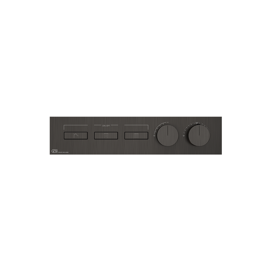 HI-FI Thermostatic Mixer For Three Simultaneous Functions With Push Button On/Off Controls Showers GESSI Black Metal Brushed PVD