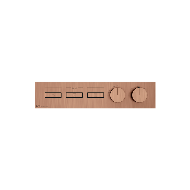 HI-FI Thermostatic Mixer For Three Simultaneous Functions With Push Button On/Off Controls Showers GESSI Copper Brushed PVD