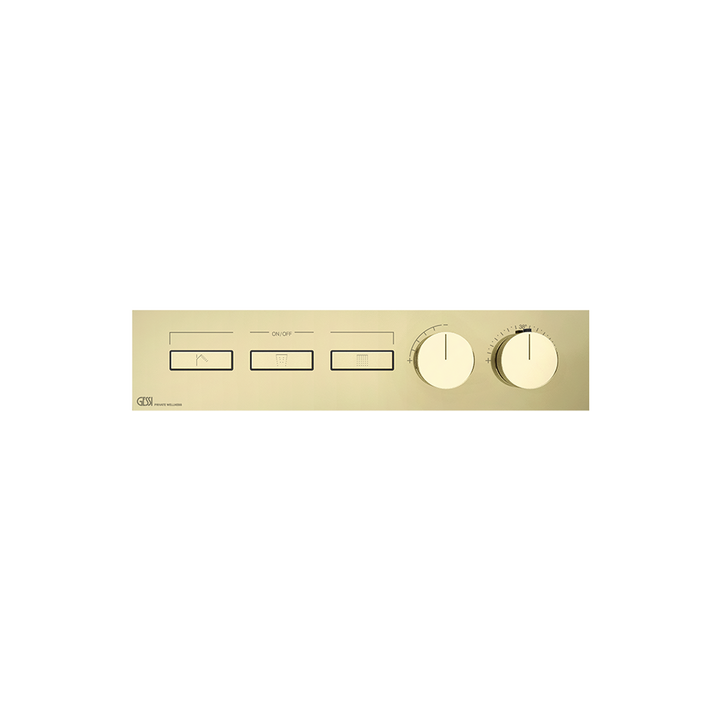 HI-FI Thermostatic Mixer For Three Simultaneous Functions With Push Button On/Off Controls Showers GESSI Brass PVD