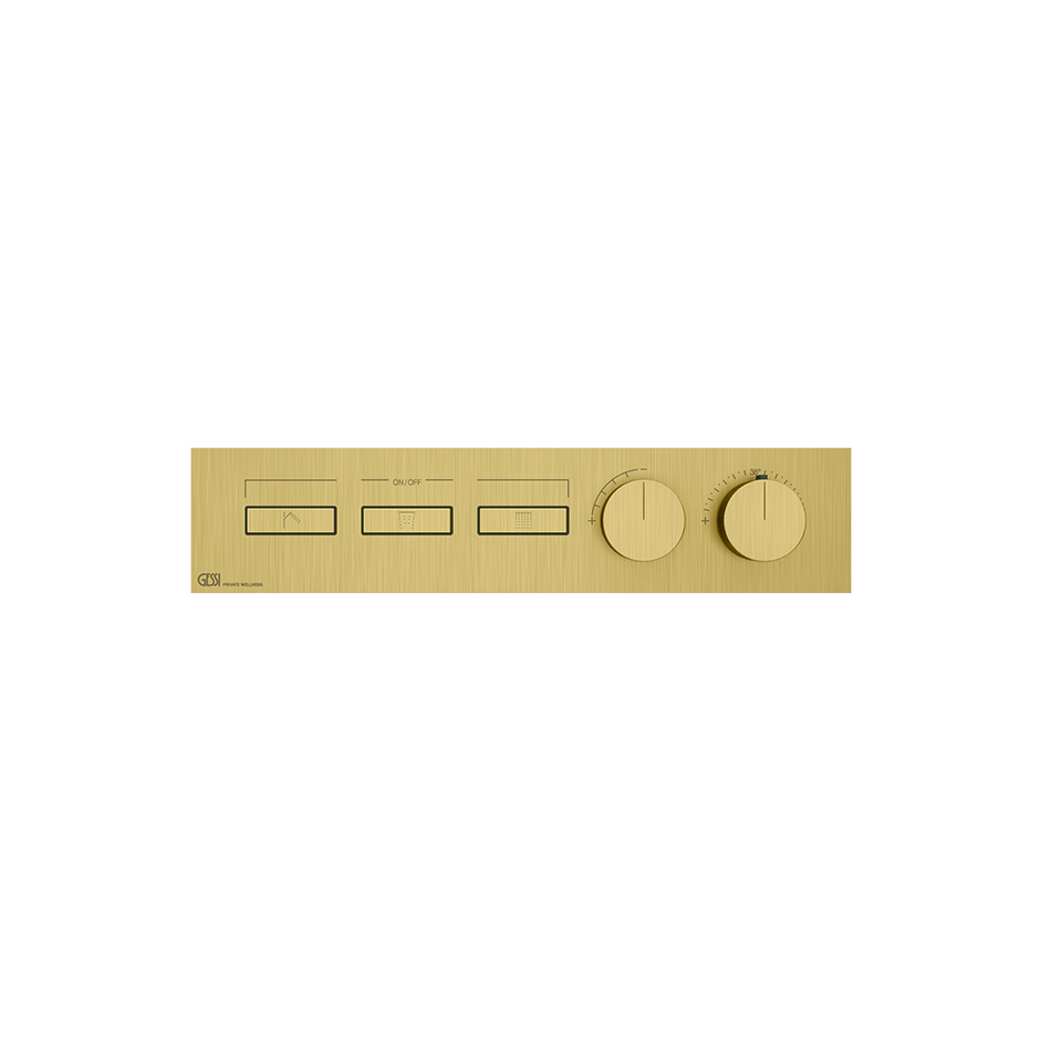 HI-FI Thermostatic Mixer For Three Simultaneous Functions With Push Button On/Off Controls Showers GESSI Gold Brushed PVD
