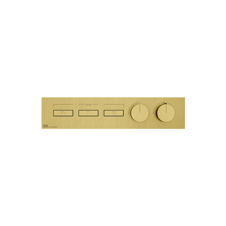 HI-FI Thermostatic Mixer For Three Simultaneous Functions With Push Button On/Off Controls Showers GESSI Gold Brushed PVD