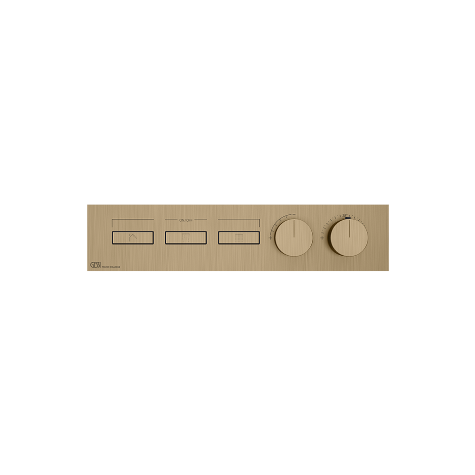 HI-FI Thermostatic Mixer For Three Simultaneous Functions With Push Button On/Off Controls Showers GESSI Warm Bronze Brushed PVD