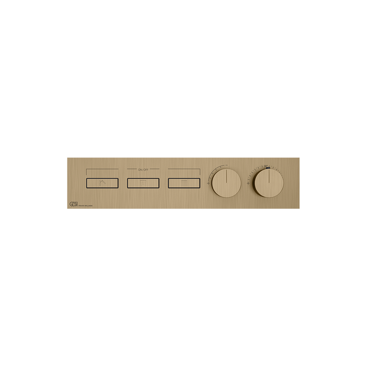 HI-FI Thermostatic Mixer For Three Simultaneous Functions With Push Button On/Off Controls Showers GESSI Warm Bronze Brushed PVD