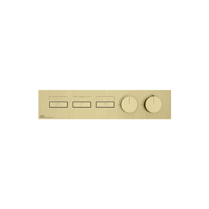 HI-FI Thermostatic Mixer For Three Simultaneous Functions With Push Button On/Off Controls Showers GESSI Brass Brushed PVD