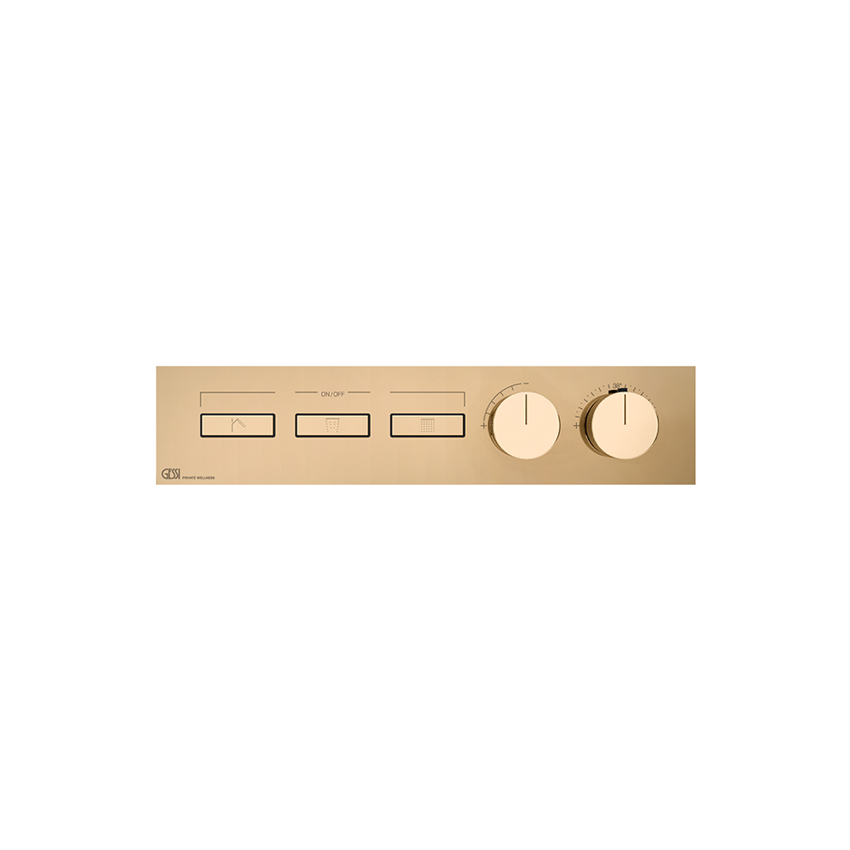 HI-FI Thermostatic Mixer For Three Simultaneous Functions With Push Button On/Off Controls Showers GESSI Warm Bronze PVD