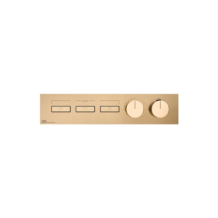 HI-FI Thermostatic Mixer For Three Simultaneous Functions With Push Button On/Off Controls Showers GESSI Warm Bronze PVD