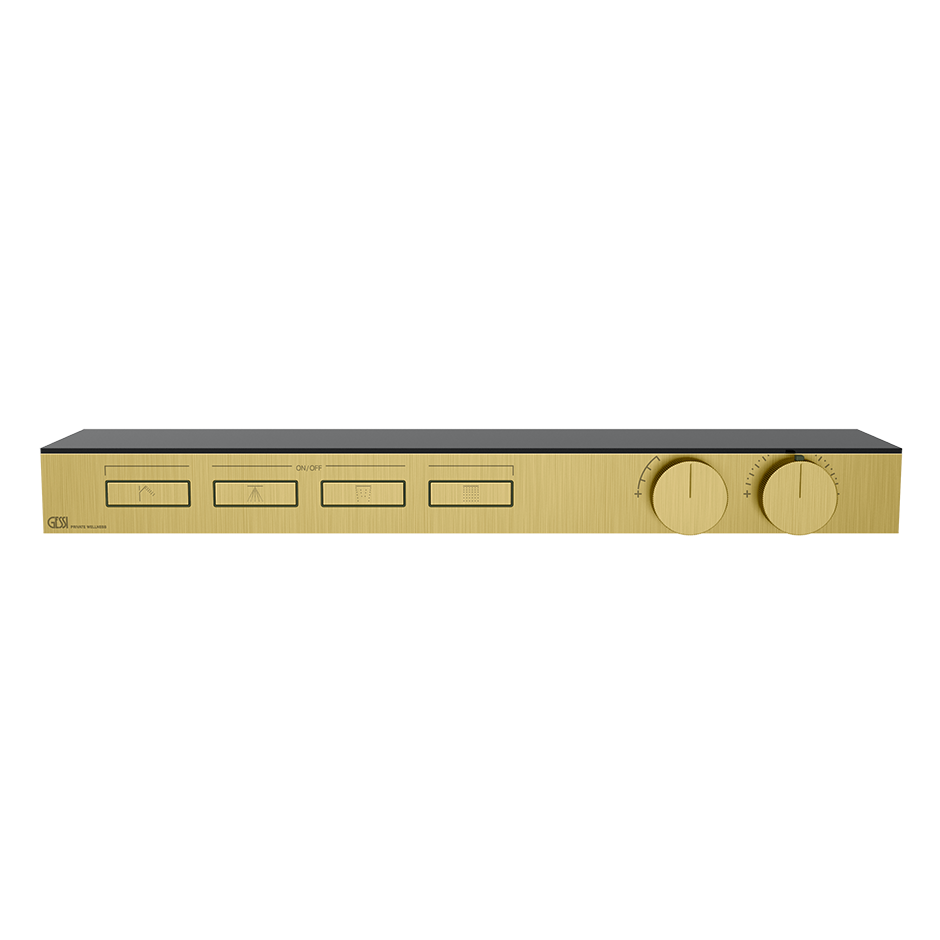 HI-FI Shelf Thermostatic Mixer For Four Simultaneous Functions Showers GESSI Gold Brushed PVD