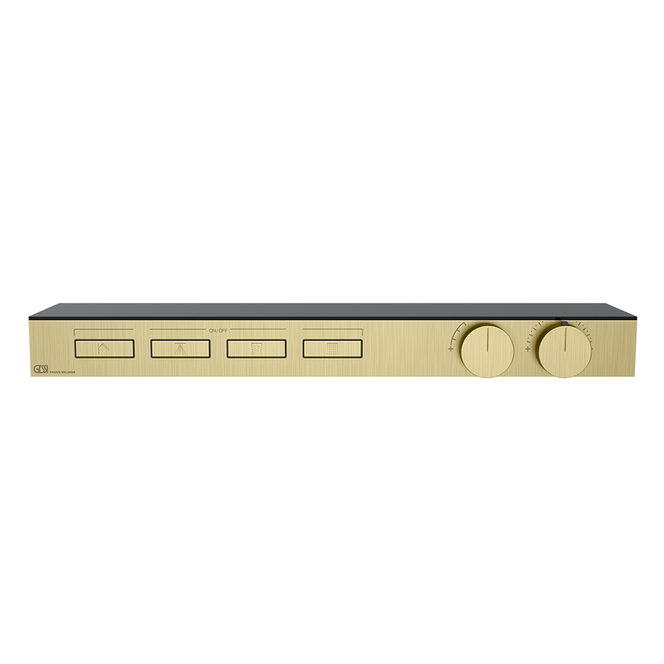 HI-FI Shelf Thermostatic Mixer For Four Simultaneous Functions Showers GESSI Brass Brushed PVD