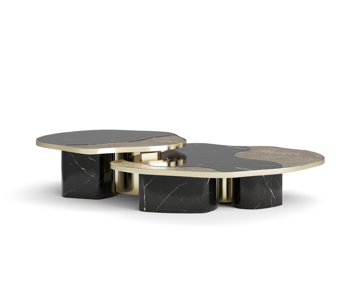 ophelia calacatta marble and gold center table Coffee Tables Boca Do Lobo nero marquina marble and gold