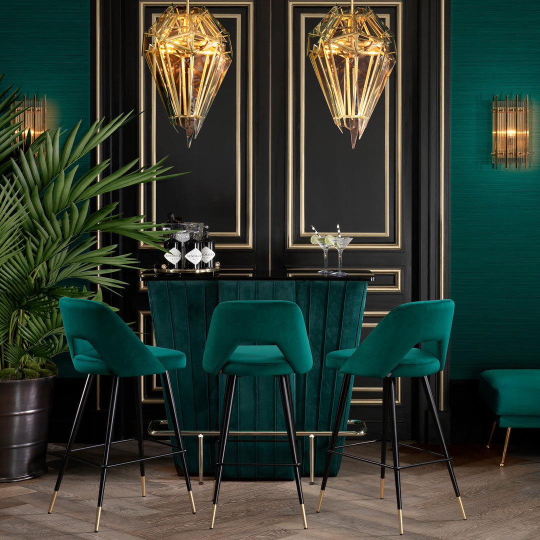 Bar Stool Avorio Roche Green Velvet Chairs Eichholtz