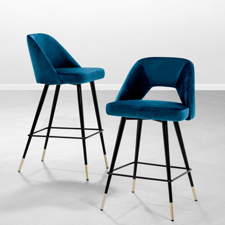 Bar Stool Avorio Roche Blue Velvet Chairs Eichholtz