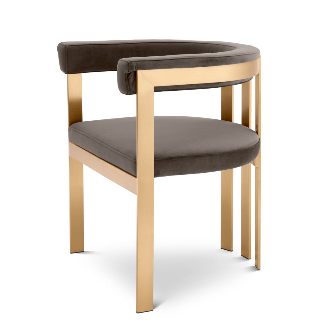 Dining Chair Clubhouse Brushed Brass Finish Savona Grey Velvet Furniture Eichholtz