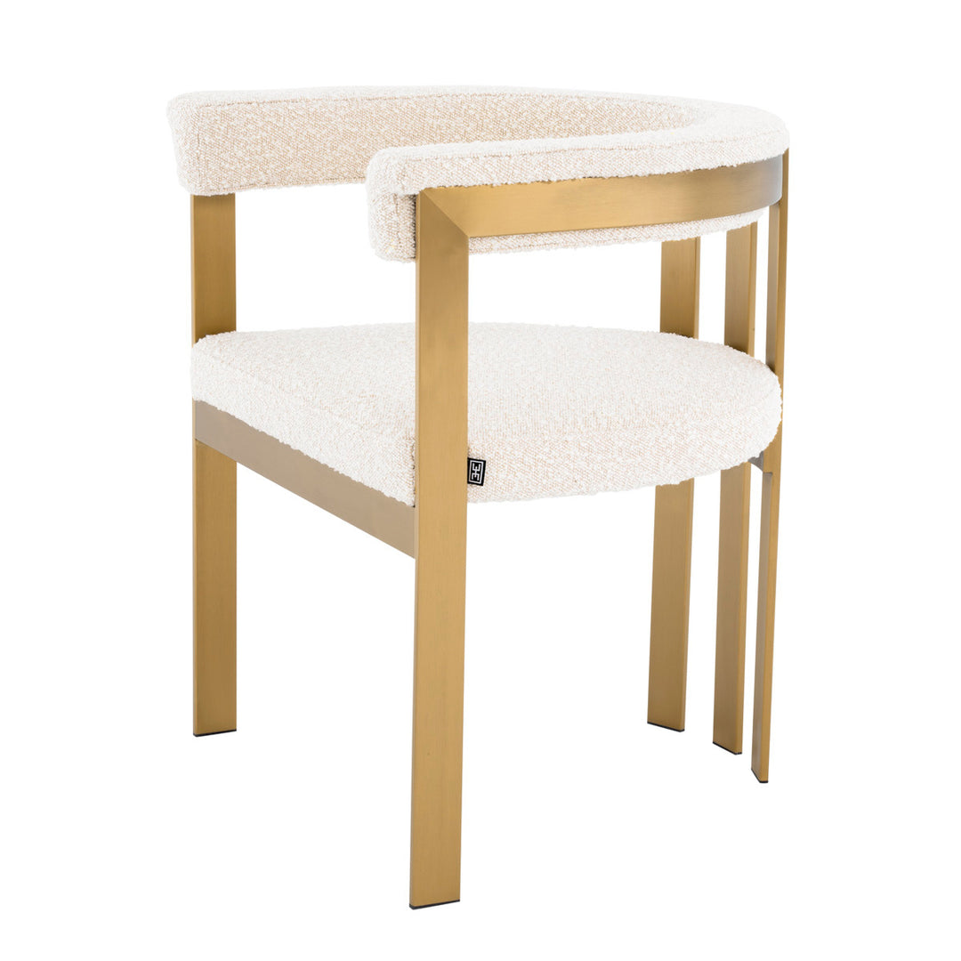 Dining Chair Clubhouse Brushed Brass Finish Boucl&Eacute; Cream Furniture Eichholtz