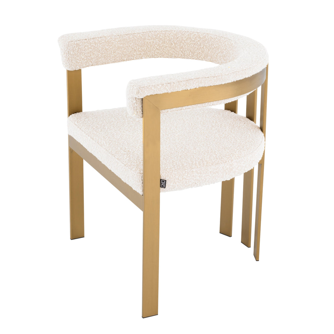 Dining Chair Clubhouse Brushed Brass Finish Boucl&Eacute; Cream Furniture Eichholtz