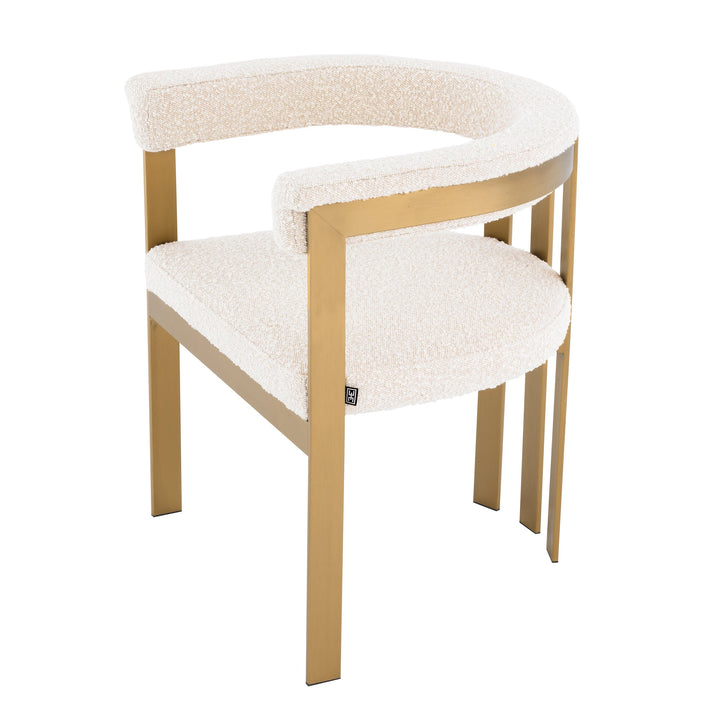 Dining Chair Clubhouse Brushed Brass Finish Boucl&Eacute; Cream Furniture Eichholtz