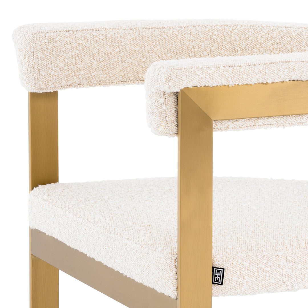 Dining Chair Clubhouse Brushed Brass Finish Boucl&Eacute; Cream Furniture Eichholtz