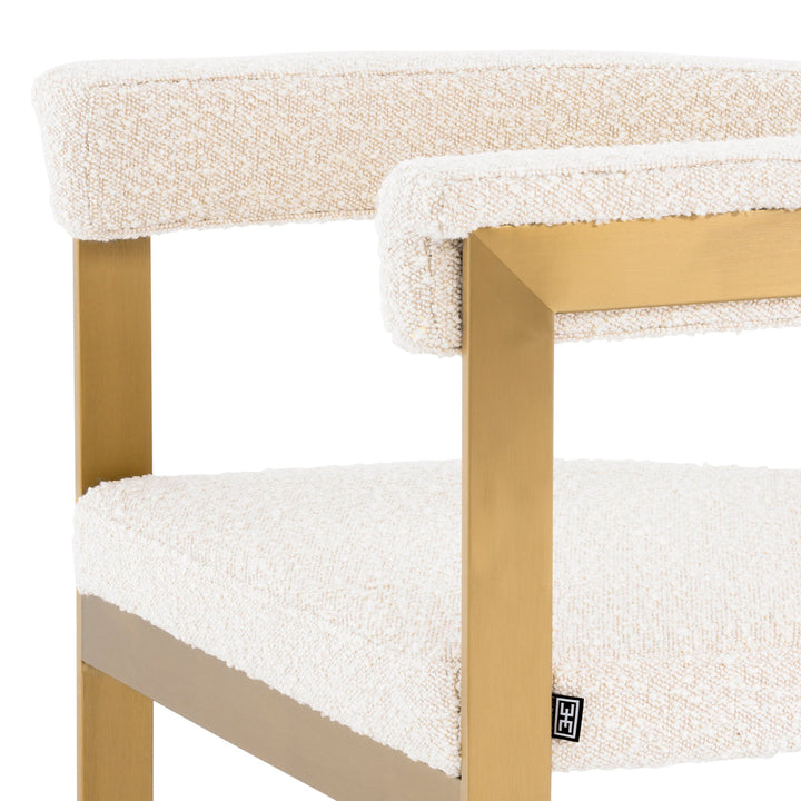 Dining Chair Clubhouse Brushed Brass Finish Boucl&Eacute; Cream Furniture Eichholtz