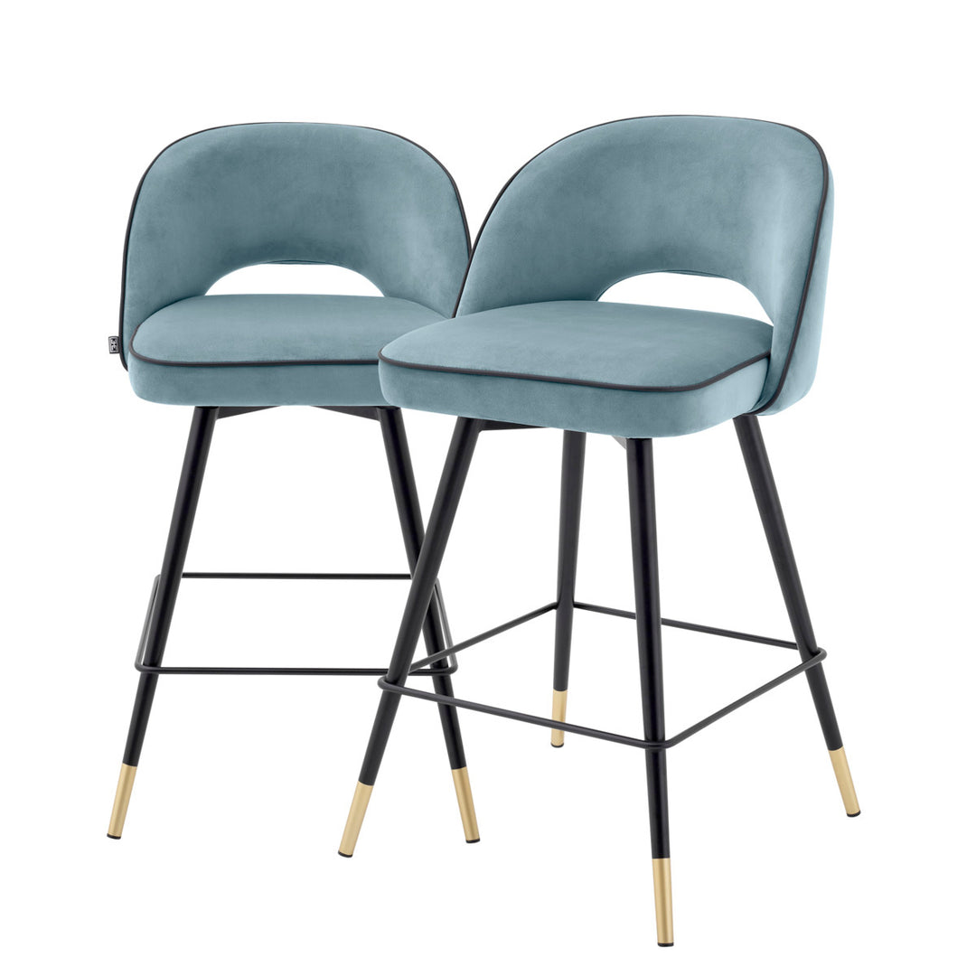 Counter Stool Cliff Set Of 2 Savona Blue Velvet Furniture Eichholtz