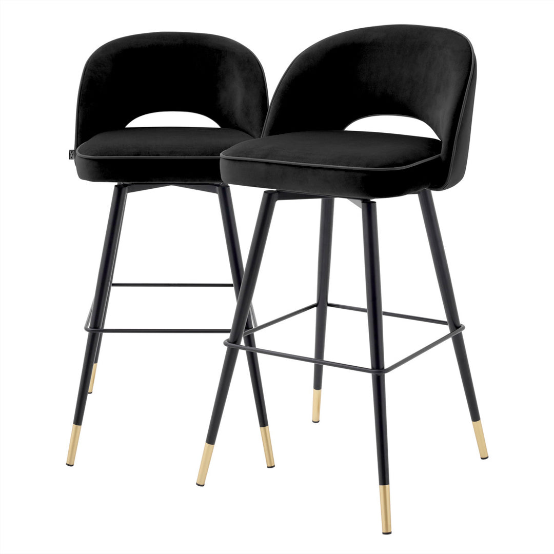 Bar Stool Cliff Set Of 2 Roche Black Velvet Furniture Eichholtz